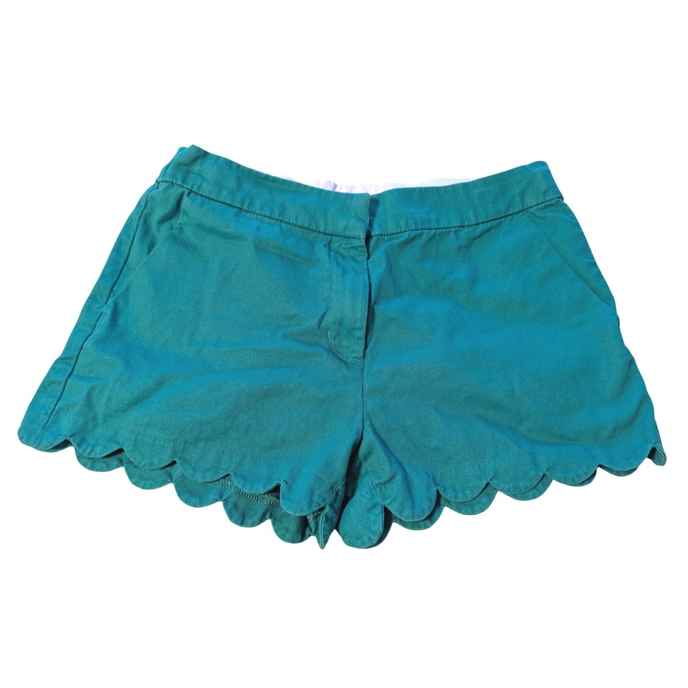J Crew Crewcuts Size 16 Girls Shorts Teal Green Scalloped Hem Chino Cotton Twill